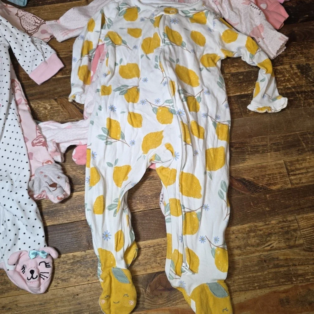 8 Baby Girl Size 6 mo Footed Zip Up One Piece Sleeper Pajama Lot  Bundle Infant